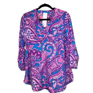 DEAR SCARLETT women’s size small pink blue purple paisley retro blouse NWT